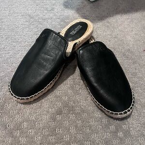 Michael Kors Black Leather Slip-On Espadrille Mules